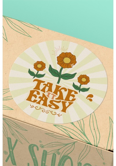 Take It Easy Çiçekli Yuvarlak Sticker Etiketi 3x3cm St2402 Çok Renkli