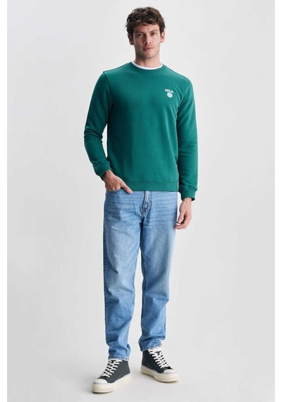 Ucla Valley Yeşil Bisiklet Yaka Baskılı Standart Fit Erkek Sweatshirt Siyah
