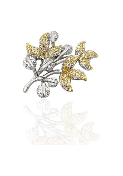Oya Silver Çoklu Dallı Taşlı Yaprak Altın Kaplama Gümüş Broş 2.8x2.2cm Oysçdb008