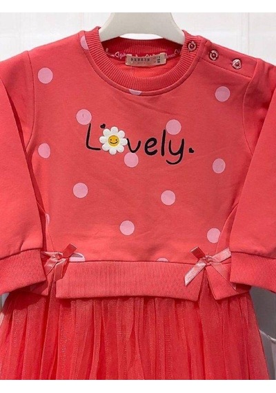 Zekids Kız Bebek Lovely Yazılı Tütü Etekli Pamuk Elbise-14832 Neon Pembe