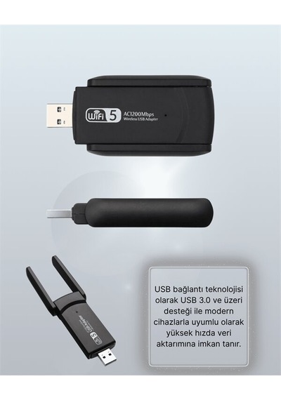 Yüksek Hızlı 1200 Mbps Çift Bant Usb Wifi Adaptör Güçlü Sinyal Geniş Uyumluluk