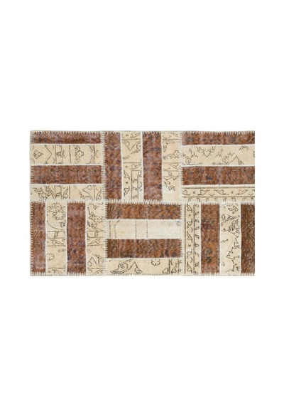 El Dokuması Patchwork Vintage Yün-pamuk Bej Halı 20680 160 X 250 Cm