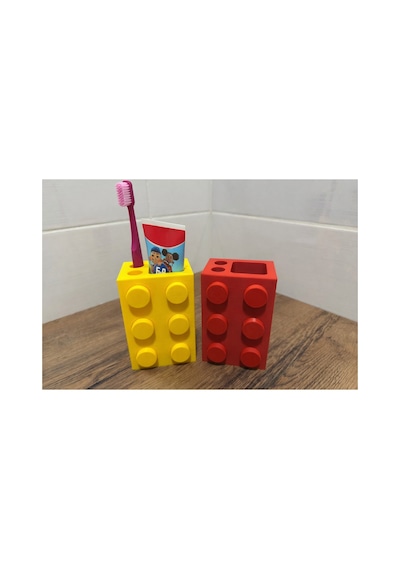 Lego Görünümlü Diş Fırçalık Çocuk Diş Fırçası Ve Diş Macunu Organizeri Beyaz