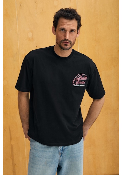 Grimelange Capıso Erkek %100 Organik Pamuklu Baskı Detaylı Regular Fit Yuvarlak Yaka Siyah T-shirt