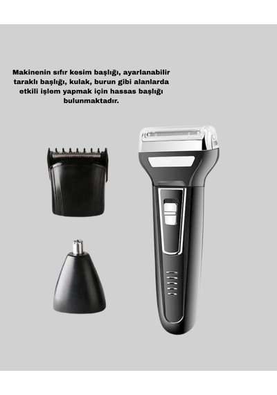 İnsua Erkek Bakım Seti 3 Başlıklı Şarjlı Tıraş Makinesi, 60 Dakika Kablosuz Kullanım