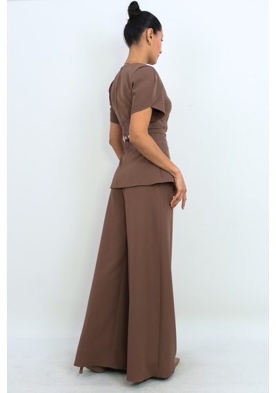 Dorne Moda Geniş Paça Takım Kahverengi Kahverengi