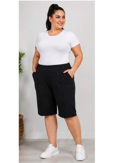Cocosushicooo Büyük Beden Cepli Kapri Pantolon Lastikli Bel Esnek Kumaş Günlük Kullanım Siyah Cocosushicooo Büyük Beden Cepli Kapri Pantolon Lastikli Bel Esnek Kumaş Günlük Kullanım Siyah