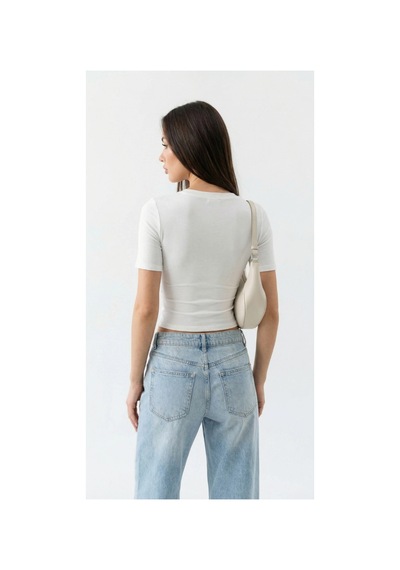 Dıanna Kadın Beyaz V Yaka Basic T-shirt Günlük Esnek Kumaş Kısa Kollu T-shirt