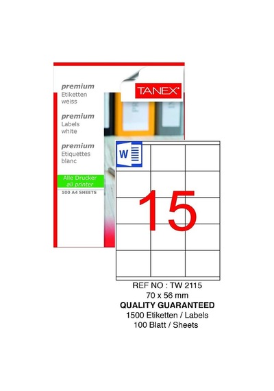 Bilgisayar Etiketi Tw-2115 70x56 Mm 100 Lü Lazer Etiket 1 Paket Tanex Davetiye Kargo Koli Kutu Etiketi