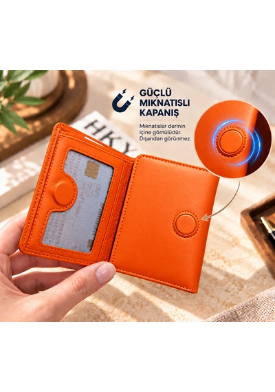 Grande İsme Özel 1414 Hakiki Deri Mıknatıslı Erkek Cüzdan Grnd1414 Turuncu