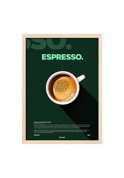 Espresso Kahve Doğal Ahşap Çerçeveli Poster, Dekoratif Duvar Tablosu