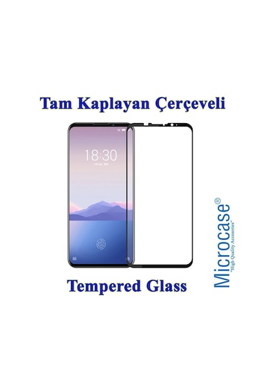 Microcase Meizu 16Xs Tam Kaplayan Çerçeveli Tempered Cam Siyah