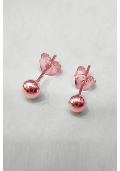 4 Mm Gümüş Top Küpe Pembe Altın