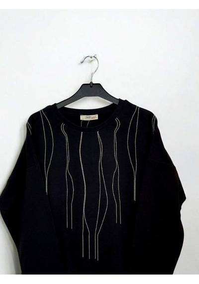 Kız Çocuk Mevsimlik Pamuklu Zincirli Sweatshirt-14445 Siyah