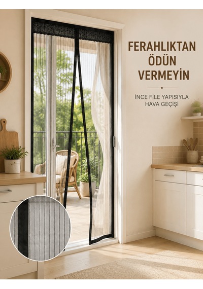 Siyah Mıknatıslı Kapı Sinekliği Sinek Ve Böceklere Karşı Koruyucu File Renk