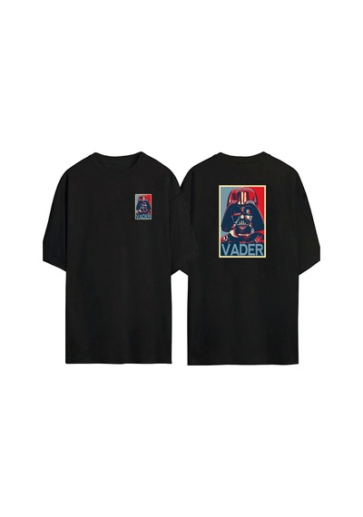 Thewert Unisex Star Wars Vader Ön Arka Baskılı Sıyah Oversize T-shirt Siyah