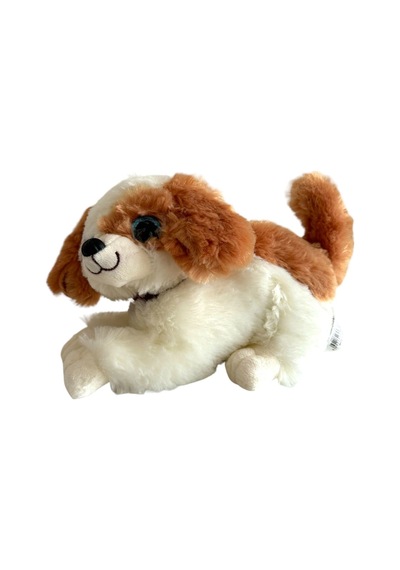 Peluş Köpek Havlayan Yatan Sevimli Peluş Köpek 25 Cm Yatan Sesli Köpek Peluş - Beyaz Beyaz