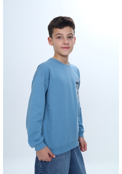 Toontoy Kids Toontoy Erkek Çocuk Göğüsü Tnty Yazı Baskılı Sweatshirt Mavi