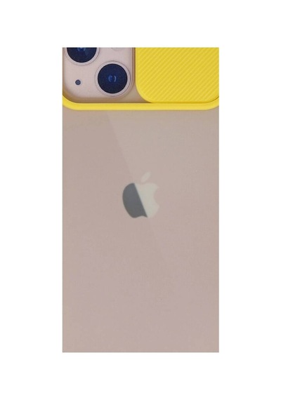 Apple Uyumlu iPhone 13 Kılıf Palm Buzlu Kamera Sürgülü Silikon - Sarı Evimdeyokyok