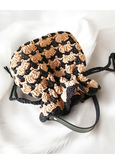 El Yapımı Rafya Çanta Bej Siyah Minimal Boho Yazlık Kadın El Çantası Bej - Siyah