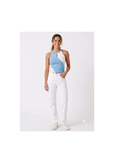Onno Style Women Askılı Kolsuz Halter Yaka Triko Kadın Bluz Mavi