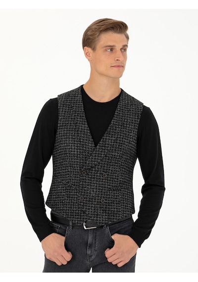 Cacharel Antrasit Slim Fit Yün Karışımlı Spor Yelek Gri