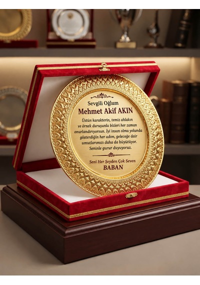 Kadife Kutulu Gold Plaket Kurumsal Ödül Takdir Tebrik Mezuniyet Terfi Hediyesi Kırmızı Siyah Kutulu Metal Plaket Ödülü
