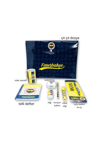Fenerbahçe Lisanslı 8 Parça Kırtasiye Seti Fenerbahçeli Kalem, Fb Taraftar Okul Ve Öğrenci Seti - Bgafbset001