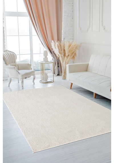 Quatro Qu017a Beyaz Halı Modern Desen Pamuk Taban Salon Halısı Yatak Odası Mutfak Koridor