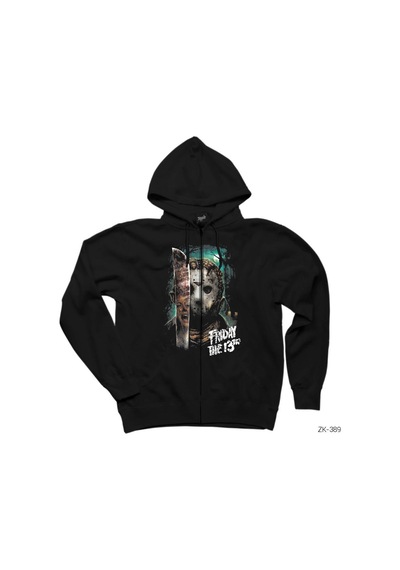 Friday The 13th 13üncü Cuma Siyah Fermuarlı Kapşonlu Sweatshirt