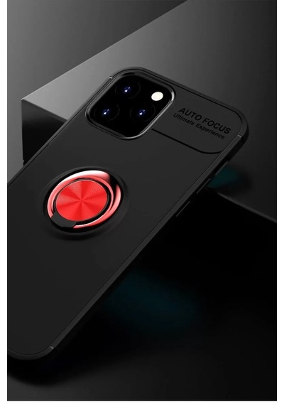 Newface  Apple  Uyumlu iPhone 12 Kılıf Range Yüzüklü Silikon - Siyah-kırmızı
