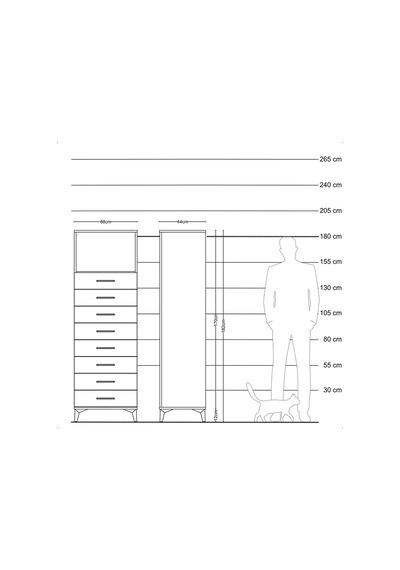 Hyperion Dolap Tek Raflı 8 Çekmeceli 88x44x182 Çam-aytaşı Atlas Çam