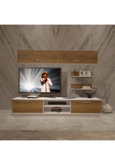 Decoraktiv Eko 5b Mdf Dvd Tv Ünitesi Tv Sehpası - Beyaz Pera Beyaz - Meşe
