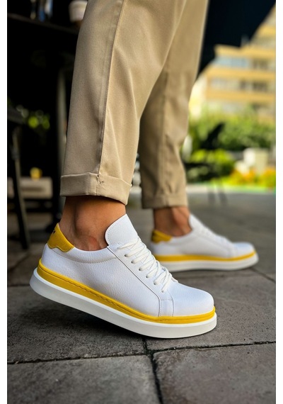 Aymood Mn979 - Santoni Gbt Spor Erkek Ayakkabı Beyaz/sarı