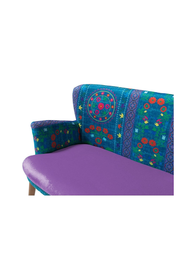 Azra Mobilya Ikili Koltuk - Etnik Desen - Nubuk Kumaş - Ahşap Ayak - Mor Mor