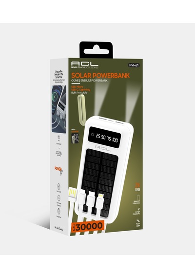 Acl Pw-61 30.000mah Güneş Enerjili Powerbank Beyaz 5 Cihaz Aynı Anda Şarj Usb-c & Lightning & Mi BEYAZ