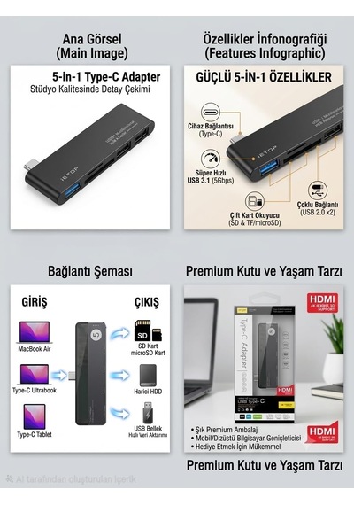 Lexroo 5 İn 1 Type-c Hub Adaptör