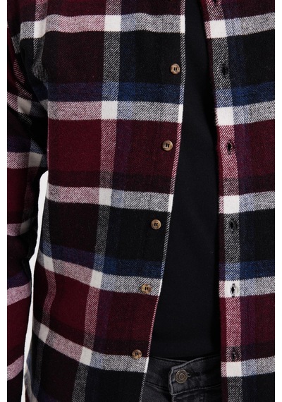 Tudors Erkek Slim Fit Dar Kesim Kareli Kışlık Oduncu Gömlek-42352 Bordo
