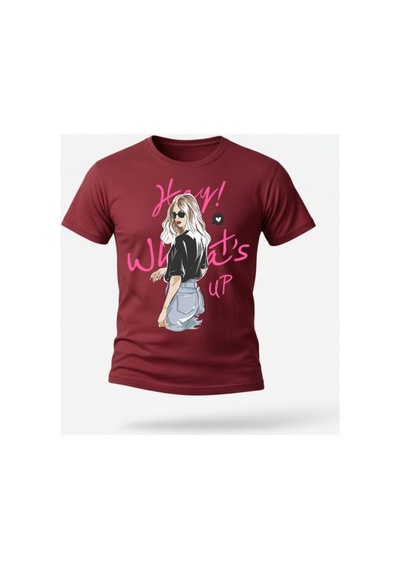 Urbantrendstore Unisex Genç Kız Whats Up Oversize Fit Rahat Geniş Salaş T-shirt Günlük Tişört Bordo