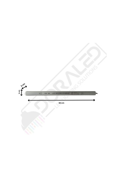 Ultra Slim İnce Parmak Led Adaptör 12 Volt 5 Amper 60 Watt 30x2x2cm Beyaz