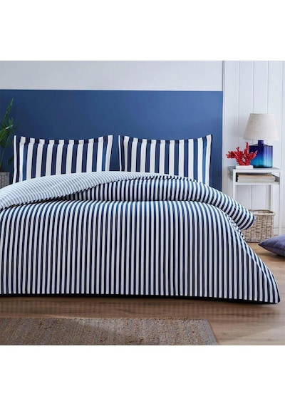 Çift Kişilik Fitted Çarşaf Ranforce Nevresim Takımı Cabana Line Mavi Mavi