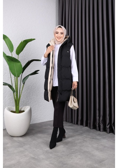 Harman Butik Kadın Çift Taraflı Giyilebilir Şişme Yelek Siyah Siyah