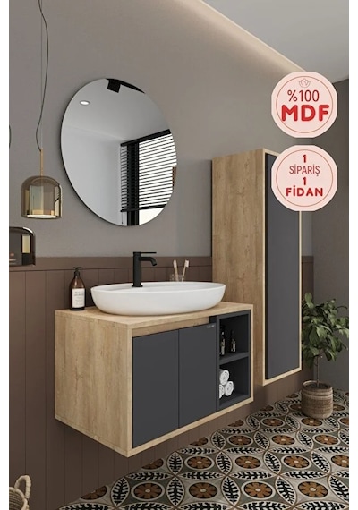 Gül 70 Cm %100 Mdf Lavabolu Banyo Dolabı Ayna Alt Dolap Lavabo Boy Dolabı Antrasit Gül 70 Cm %100 Mdf Lavabolu Banyo Dolabı Ayna Alt Dolap Lavabo Boy Dolabı Antrasit