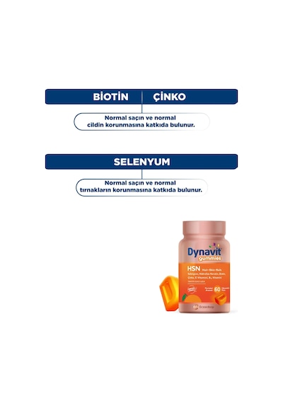 Dynavit Gummies Hsn Hair Skin Nails 60 Çiğnenebilir Form - Hidrolize Keratin, Biotin - Saç&cilt&tırnak