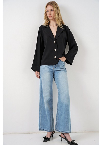 Bigdart Kadın Kruvaze Yaka Oversize Ceket 0747 - Siyah