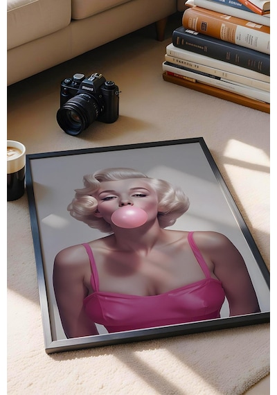 Sakız Çiğneyen Marilyn Monroe Modern Portre Çerçeveli Tablo - Pop Art Poster Tablo
