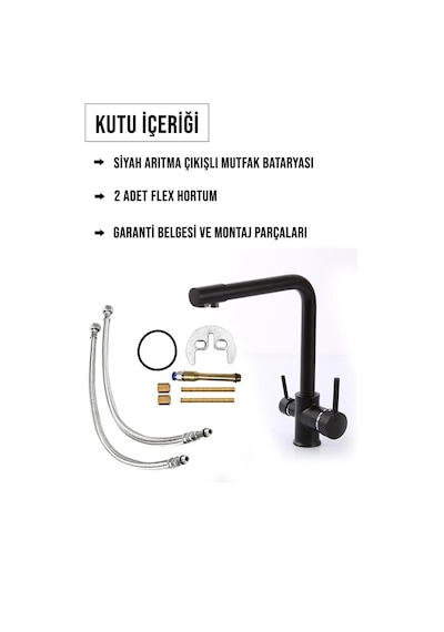 Kustar 3 Yollu Arıtma Çıkışlı Mutfak Eviye Bataryası Siyah