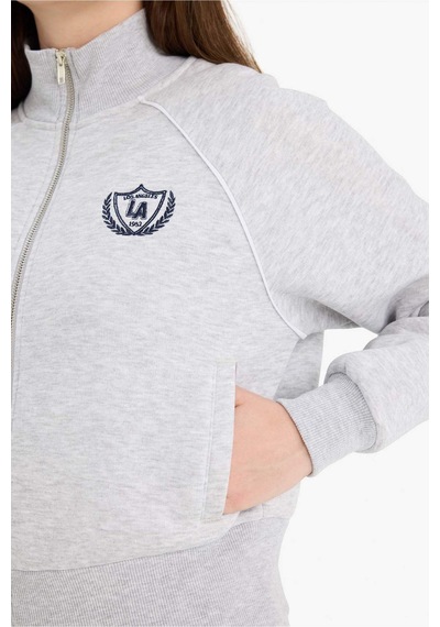 Defacto Loose Fıt Baskılı Fermuarlı Sweatshirt G8117ax26spgr256 Gri-gr256
