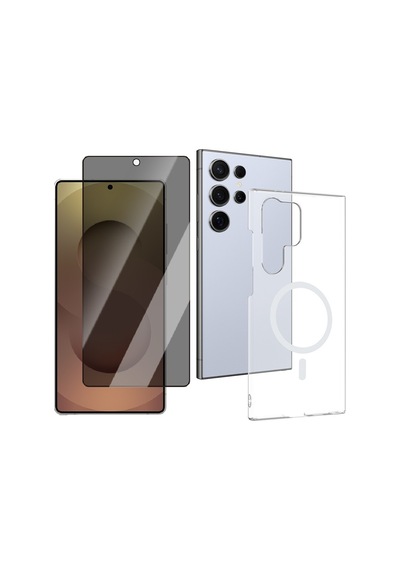 Vendas Samsung Uyumlu Galaxy S24 Ultra Kamera Korumalı M-safe Şarj Özellikli Şeffaf Zore London Sert Pc Kapak + Hayalet Ekran Koruyucu Şeffaf