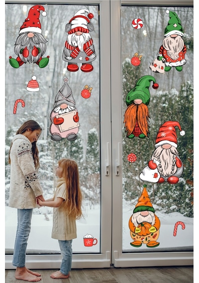 Yılbaşı Cüceler Yılbaşı Süsleri Pncere Sticker Seti